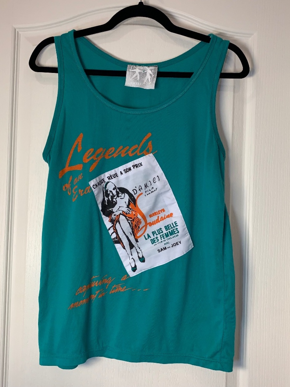 Amici Vintage Art Graphic Tank Turquoise French Text Patch Y2K M/L